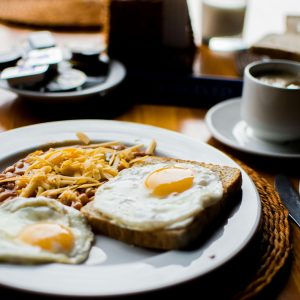 eggs on toast and potatoes